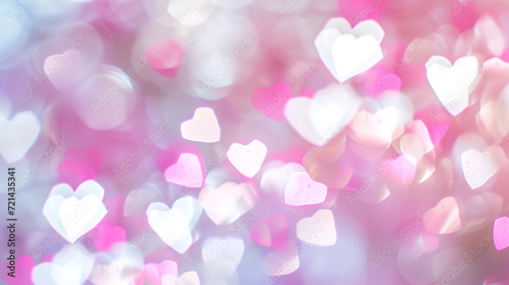 Valentine's Day background with pink and light bokeh in the shape of a heart.