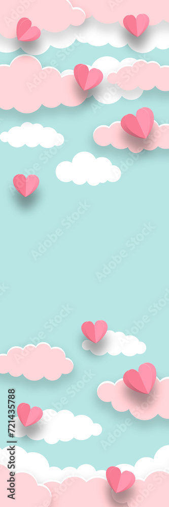 Pink sky background. Valentine's day concept. Vector illustration, banner. Copy space.