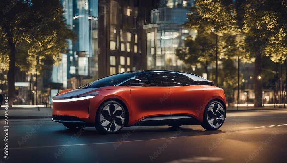 Autonomous Electric Car, a cutting-edge autonomous electric car parked in a smart, eco-friendly city Autonomous Electric Car, a cutting-edge autonomous electric car parked in a smart, eco-friendly city