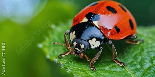 ladybug macro close up insect in the nature, Extreme macro shots, Beautiful ladybug on defocused background. © YuDwi Studio