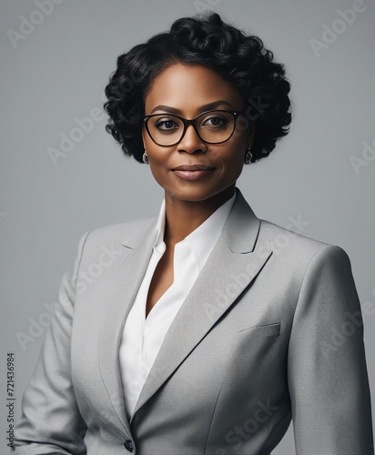 portrait of an African American women politician in a suit, isolated white background 