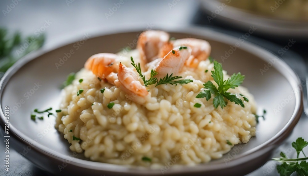 Elegant Seafood Risotto, a creamy seafood risotto garnished with fresh herbs, set in a refined Elegant Seafood Risotto, a creamy seafood risotto garnished with fresh herbs, set in a refined