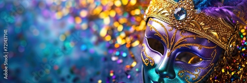 Mardi Gras mask and beads with bokeh background for carnival © Brian