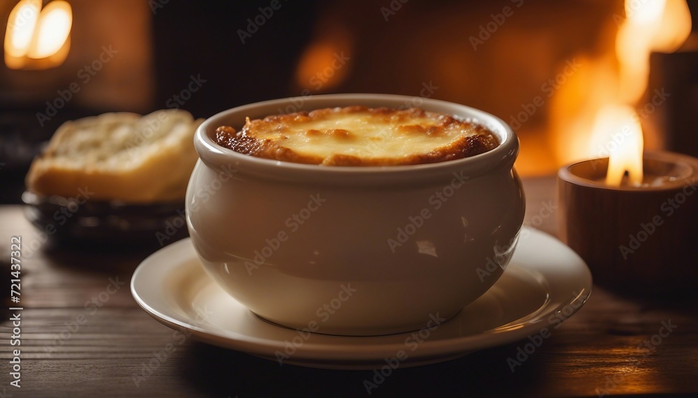 French Onion Soup Classic, a traditional French onion soup topped with melted 
