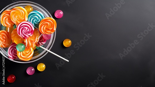 A view of lollipops on a black table at the top.