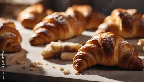 Freshly Baked Croissants, a batch of buttery, flaky croissants, their golden-brown crusts glowing photo