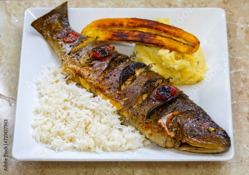 Roasted rainbow trout (Oncorhynchus mykiss). Typical fish from fresh, cold and oxygenated water photo