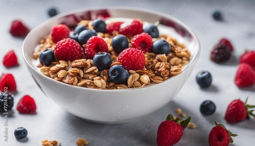 Healthy Yogurt and Granola Bowl, a vibrant bowl of yogurt with granola and fresh berries Healthy Yogurt and Granola Bowl, a vibrant bowl of yogurt with granola and fresh berries