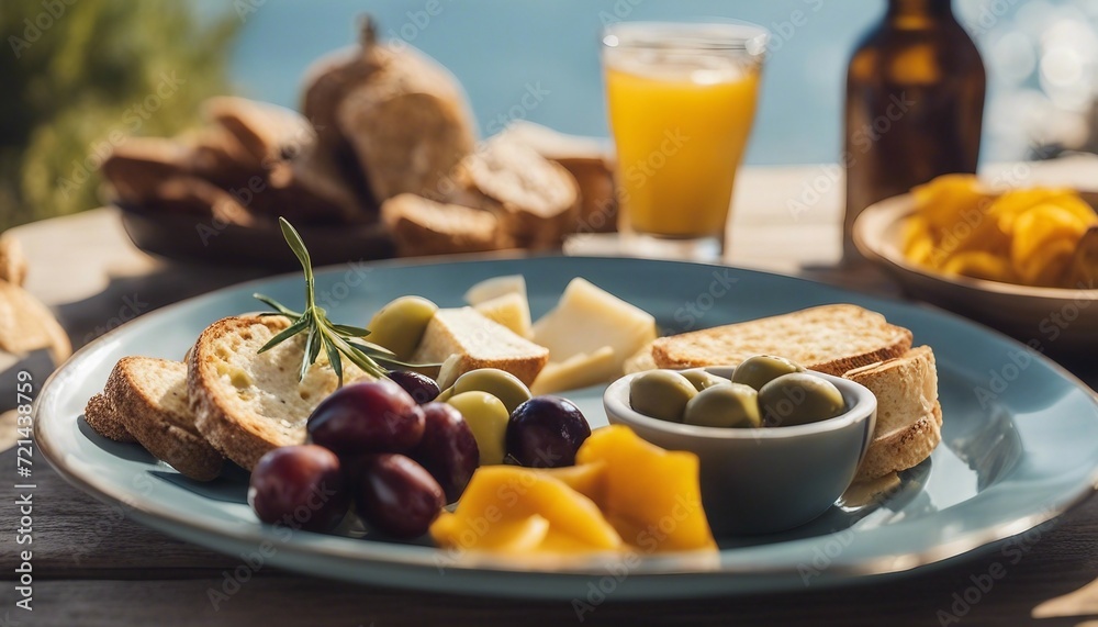 Mediterranean Breakfast Plate, a Mediterranean-inspired breakfast with olives, cheese Mediterranean Breakfast Plate, a Mediterranean-inspired breakfast with olives, cheese