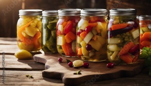  Rainbow Pickle Medley, jars of brightly colored pickled vegetables, the light streaming through