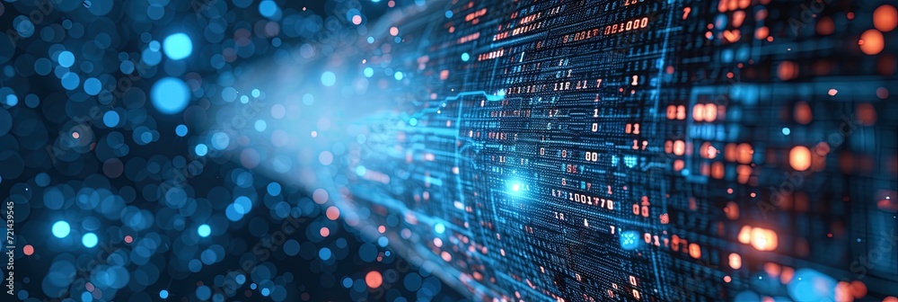 Technology concept with glowing circuitry and data for background, header, wallpaper Technology concept with glowing circuitry and data for background, header, wallpaper
