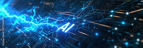 Glowing circuitry with "AI" text for artificial intelligence and machine learning neural networks