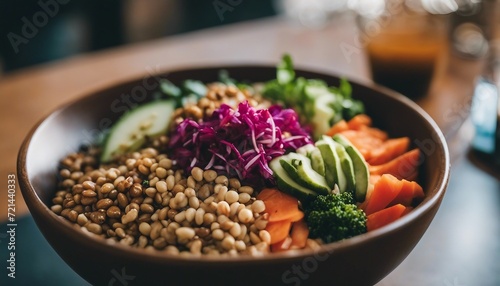 Vegan Buddha Bowl, a colorful vegan Buddha bowl filled with grains and veggies photo