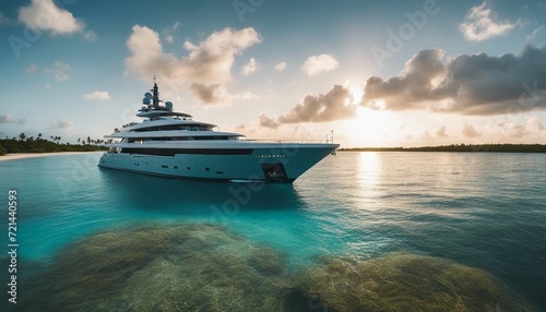 Yacht in a Remote Pacific Atoll, a modern yacht anchored in a remote and pristine Pacific atoll © vanAmsen