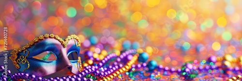 mardi gras decorations with bokeh background banner with copy space