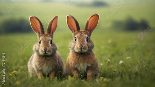 Two rabbits in the field