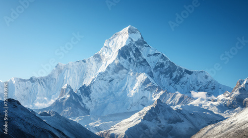 Berggipfel eines sehr massiven Gebirges mit Schnee und Eis sowie Gletscher als Naturwunder Generative AI © Imagecreator