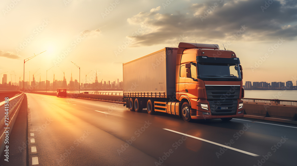 Truck transport container on the road Truck transport container on the road