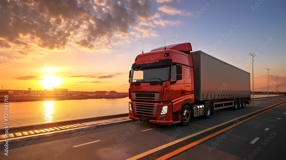 Truck transport container on the road