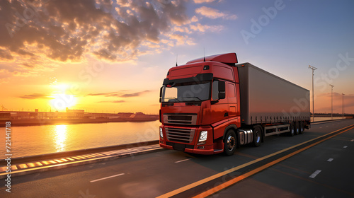 Truck transport container on the road © sugastocks