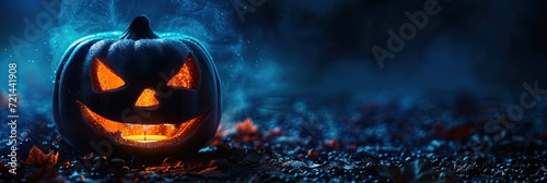 Halloween jack o lantern in a dark night with copy space banner photo