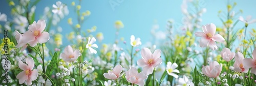Colorful spring flowers on panoramic banner