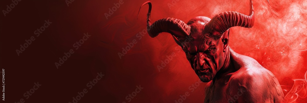 Photography Red devil - Satan with devil's horns on red hellish background