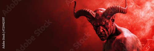 Red devil - Satan with devil's horns on red hellish background photo