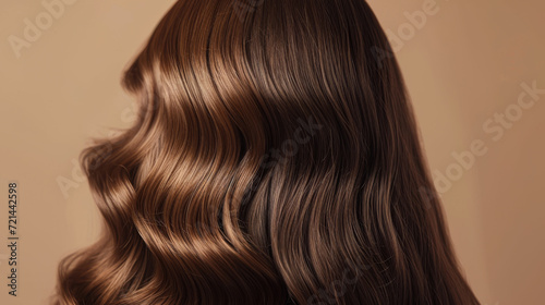 close-up of a person s hair  displaying a range of brown tones with a soft curl  against a neutral background  highlighting the hairstyle and hair color