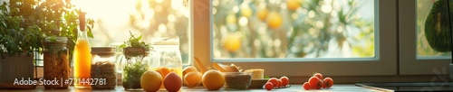 Preparing a healthy breakfast in a sunlit kitchen, healthy food, breakfast in kitchen