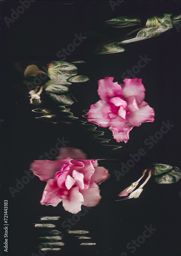 Azalea Flower scan background. Scanned flat azalea flower. Glitchy abstract distorted azalea flowers. Colorful bright photocopy with scanner noise effect for advertising, poster or postcard.