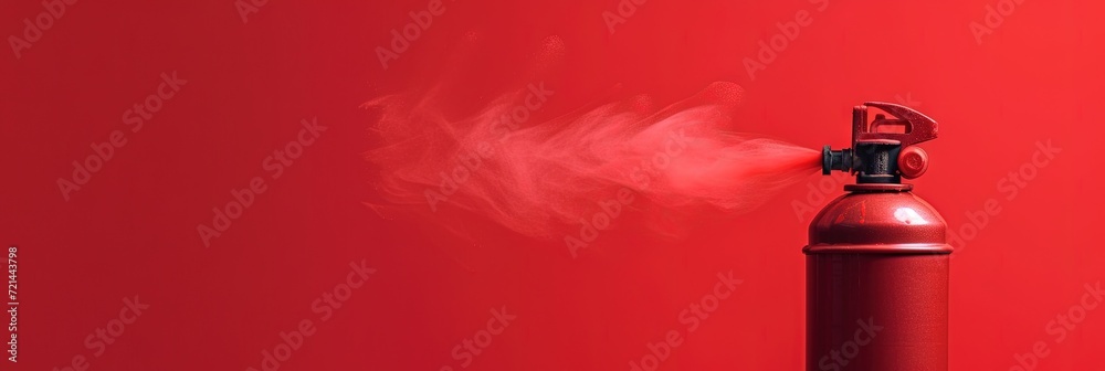 Can of spray paint spraying paint on solid background with copy space banner Can of spray paint spraying paint on solid background with copy space banner