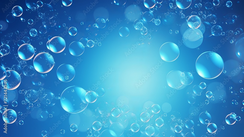 The background is made up of blue bubbles