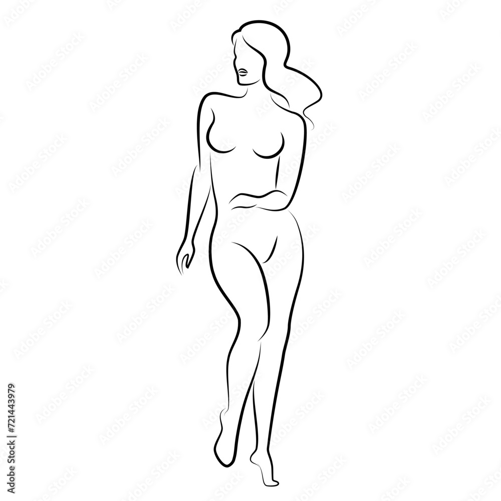 Silhouette of a nice lady, she is standing. The girl has a beautiful naked figure. The woman is a young sexy and slender model. Vector illustration. Silhouette of a nice lady, she is standing. The girl has a beautiful naked figure. The woman is a young sexy and slender model. Vector illustration.