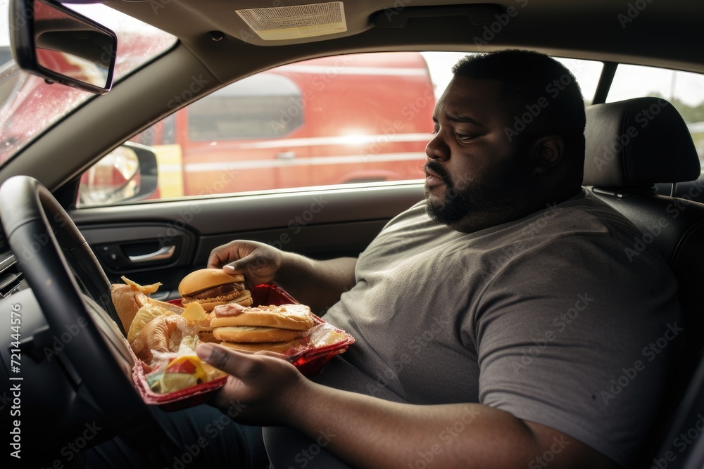 Naklejka premium Man Sitting in Car Holding Tray of Food