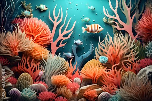 Underwater coral reef paper cut background