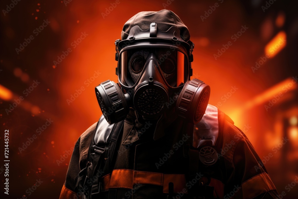 Man Wearing Gas Mask in Hazardous Environment Man Wearing Gas Mask in Hazardous Environment