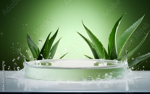 round podium with water gel of aloe vera natural background