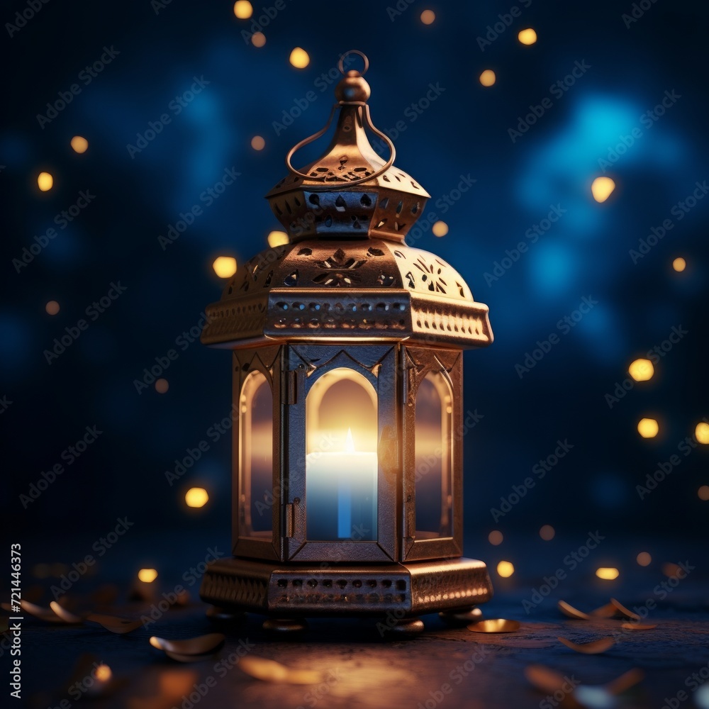 islamic lantern. a golden lantern on a dark night background. lantern on a sky background with dark clouds islamic lantern. a golden lantern on a dark night background. lantern on a sky background with dark clouds