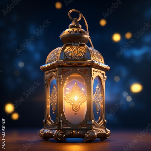 islamic lantern. a golden lantern on a dark night background. lantern on a sky background with dark clouds