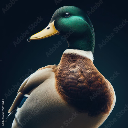 Mallard Duck, Anas platyrhynchos, Pato Real Mexicano, anade real, anade azulon o pato de collar, collared duck, Кряква, high quality portrait,  isolated black background.