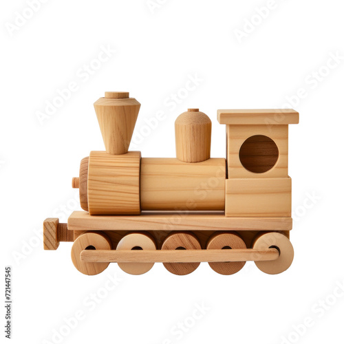 Wooden steam locomotive, toy, transparent or isolated on white background