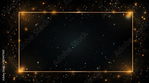 A black background adorned with a dazzling, empty gold rectangle frame.