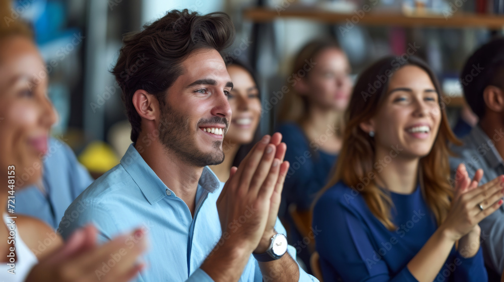 Group of people applauding in a business or formal setting. Group of people applauding in a business or formal setting.