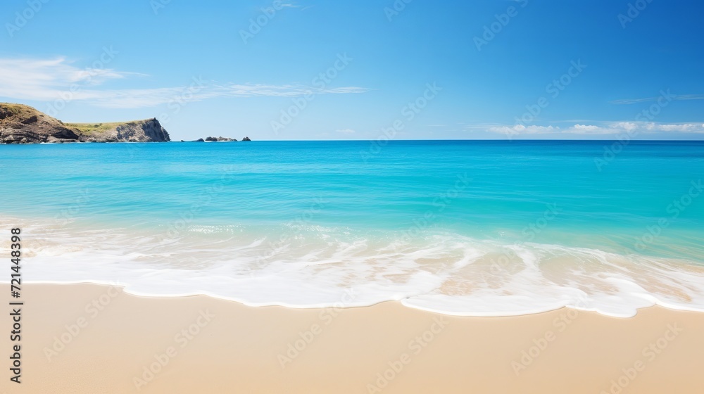 A beach that is sandy and has a blue ocean.