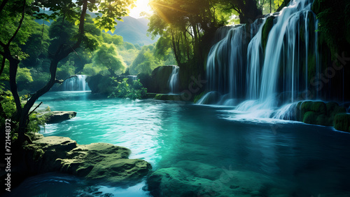 Beautiful waterfall and stream in tropical forest - beautiful natural landscape in the forest