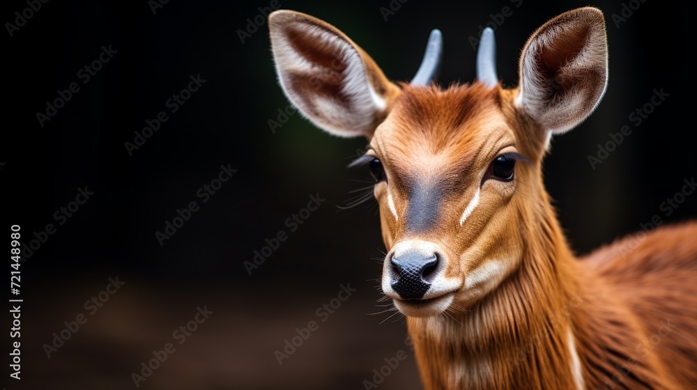 Fototapeta premium A close-up shot of a brown western sitatunga at a zoo.