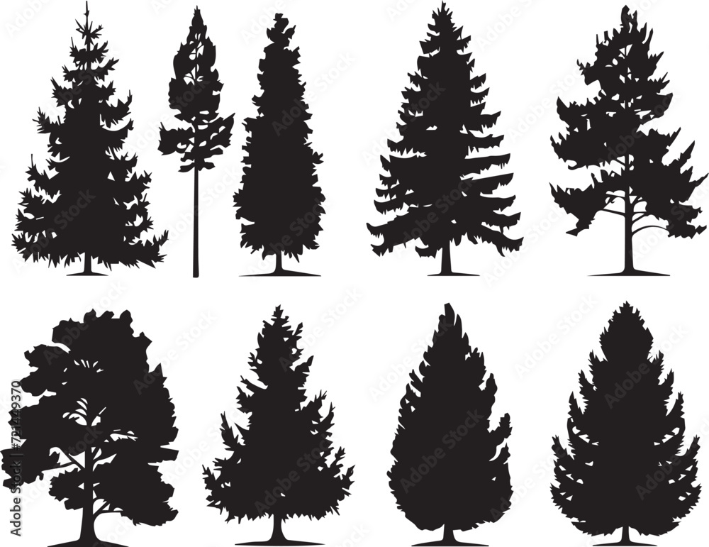 Set Trees. Hand drawn vector illustration Set Trees. Hand drawn vector illustration