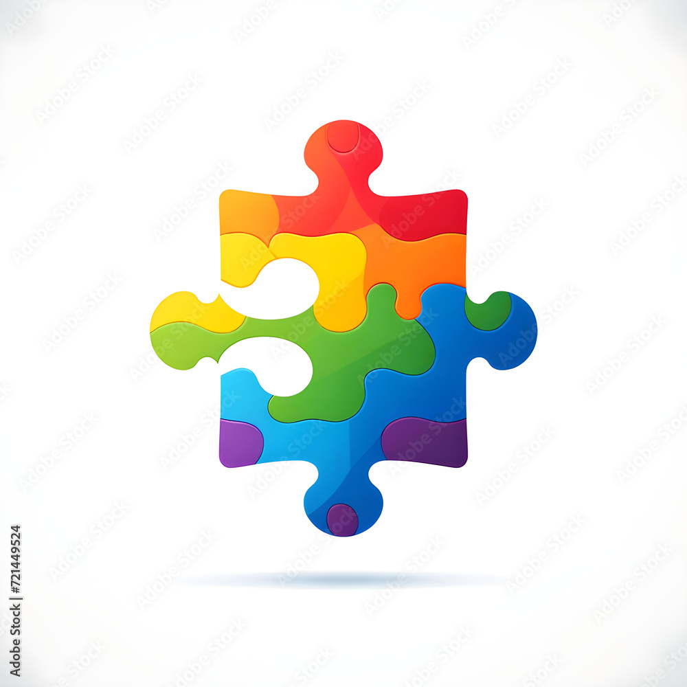 Fototapeta premium Rainbow Colored Puzzle Within Puzzle Design Against White, 3D Concept - Symbolizing Unity in Diversity, Complexity, and Problem Solving Solutions