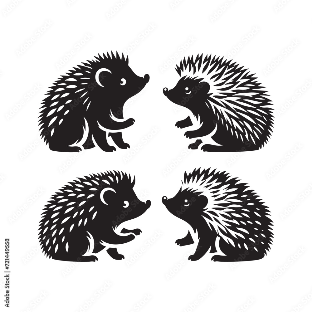 Playful Spikes: A Whimsical Symphony of Hedgehog Silhouettes Dancing in the Shadows - Hedgehog Illustration - Hedgehog Vector

